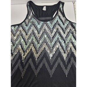 Vanity  Women's Black with Silver Sequin Sleeveless Stretch Top Sz: XL